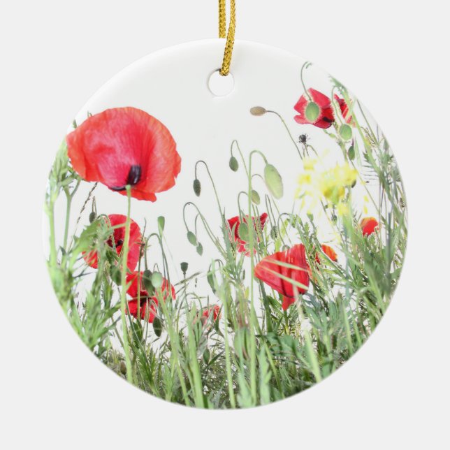  Poppy field Nature blooms flowers   Ceramic Tree Decoration (Front)