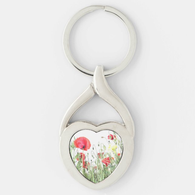 Poppy field Nature blooms flowers   Keychain (Front)