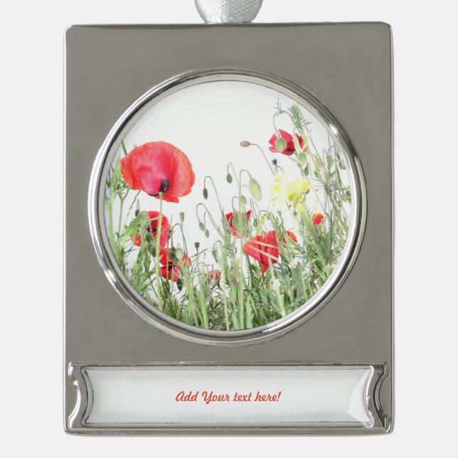  Poppy field Nature blooms flowers  Silver Plated Banner Ornament (Front)