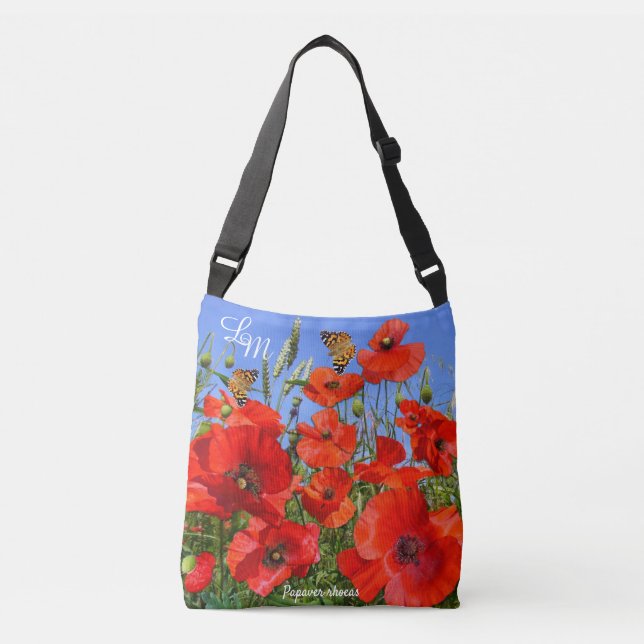 Poppy Field Personalised Custom Text Crossbody Bag (Front)
