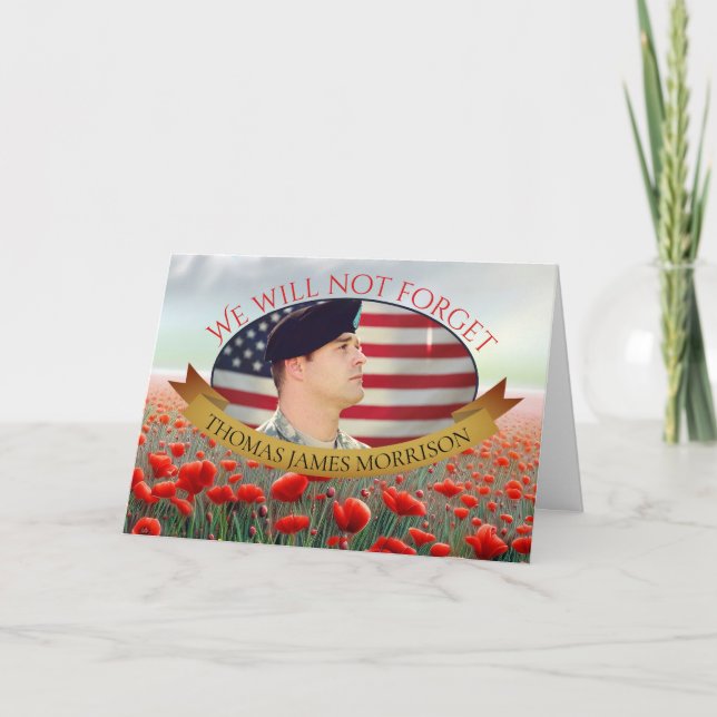 Poppy Field Photo Memorial Thank You Card (Front)