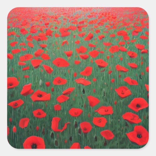 Poppy Field Square Sticker (Front)