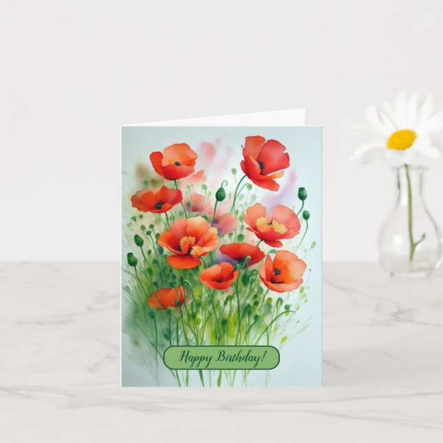 Poppy field, watercolor - card (Small Plant)