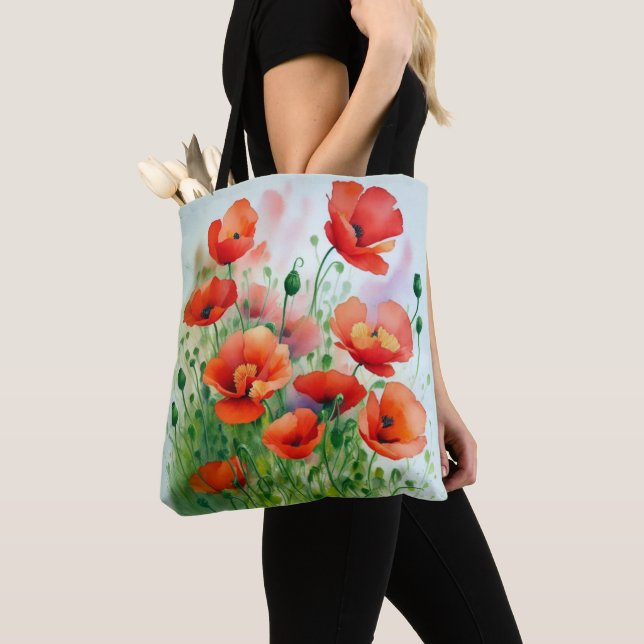 Poppy field, watercolor - tote bag (Close Up)