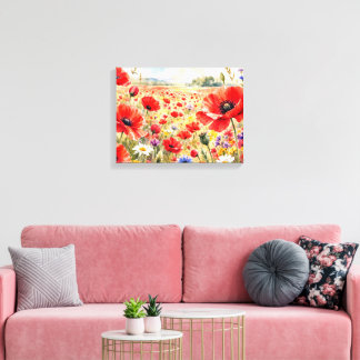 Poppy Field - Watercolour Poppy Canvas Print