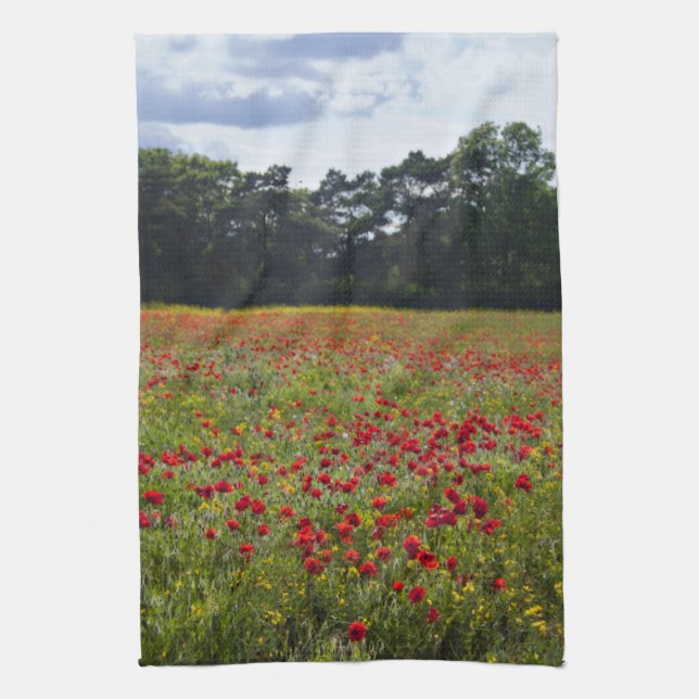 Poppy Fields floral kitchen tea towel (Vertical)