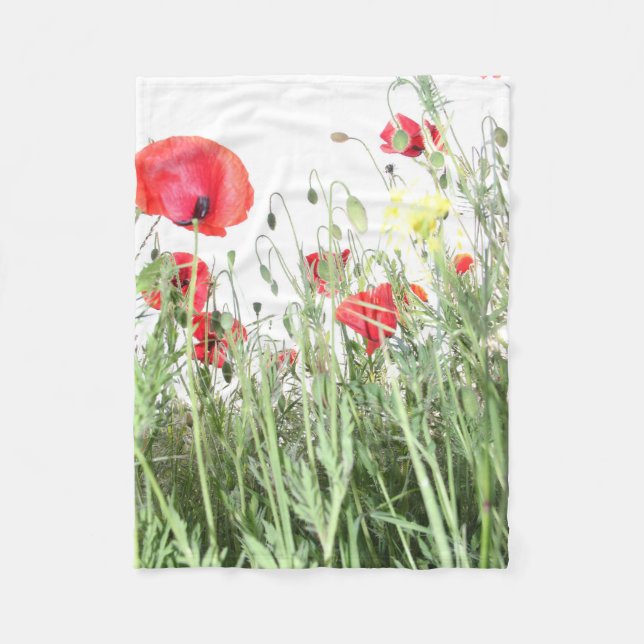 Poppy fields flowers Sun Nature blooms Heart  Fleece Blanket (Front)