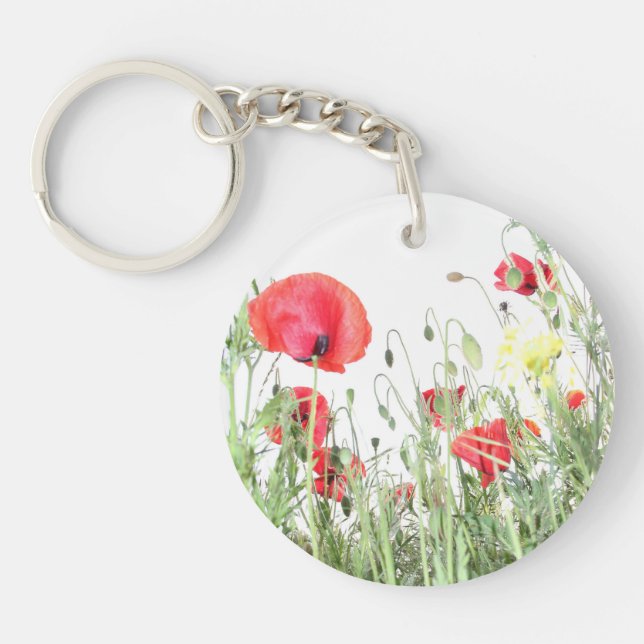 Poppy fields flowers Sun Nature blooms Heart  Key Ring (Front)
