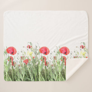 Poppy fields flowers Sun Nature blooms Heart  Sherpa Blanket