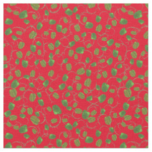 Poppy Fields Green Buds on Red Custom Fabric