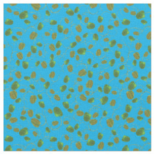 Poppy Fields Green Buds on Sky Blue Custom Fabric