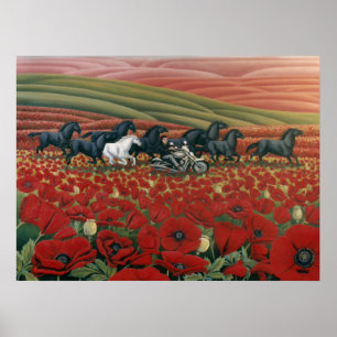 Poppy Fields Painting Wild Horses & Bikers Prints