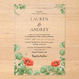 Poppy Floral Acrylic Wedding Invitation