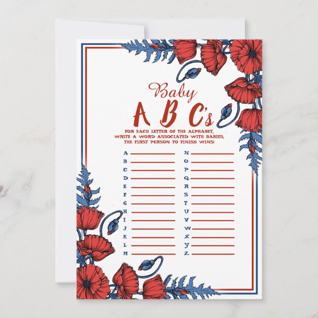 Poppy Floral Baby Shower Baby ABC's Game Invitation (Front)