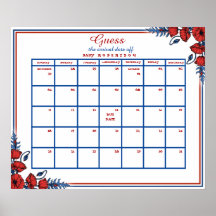 Poppy Floral Baby Shower Guess Due Date Calendar