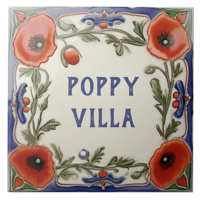 Poppy Floral Custom House Name Plate Sign Plaque Tile (Front)