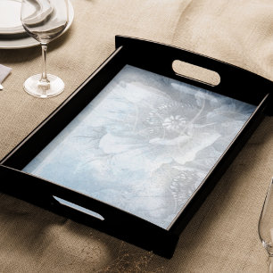 Poppy Floral   Gorgeous Blue Dusty Hued Flowers Tissue Paper