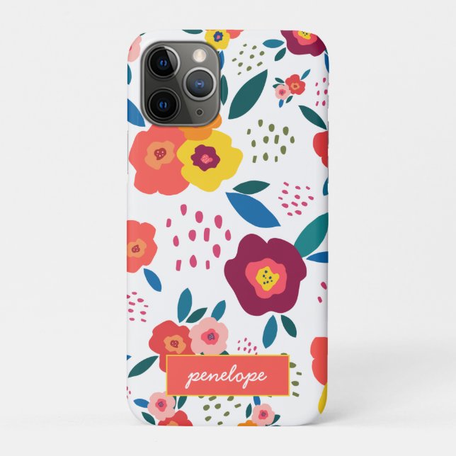 Poppy Floral Pattern Coral Script Name Case-Mate iPhone Case (Back)