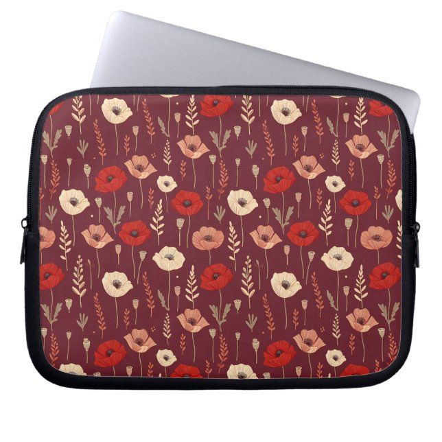 Poppy Floral Pattern Laptop Sleeve (Front)
