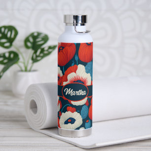 Poppy Floral Pattern Water Bottle