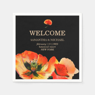 Poppy Flower Black Red Classic Wedding Napkin