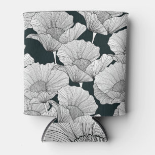 Poppy Flower, Black White Line. Can Cooler