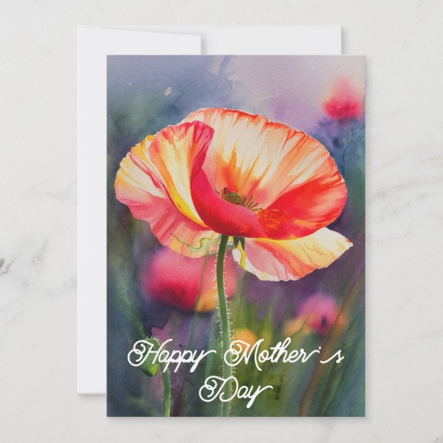 Poppy Flower Botanical Painting Mother's Day Card (Front)