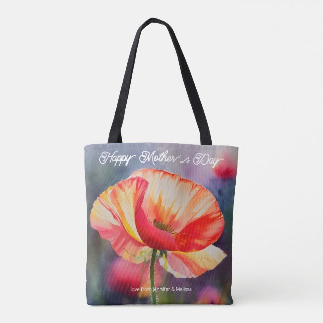Poppy Flower Botanical Painting Mother's Day  Tote Bag (Back)