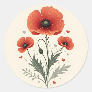 Poppy flower classic round sticker