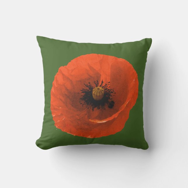 Poppy Flower Colourful Floral Abstract Forest Gree Cushion (Front)