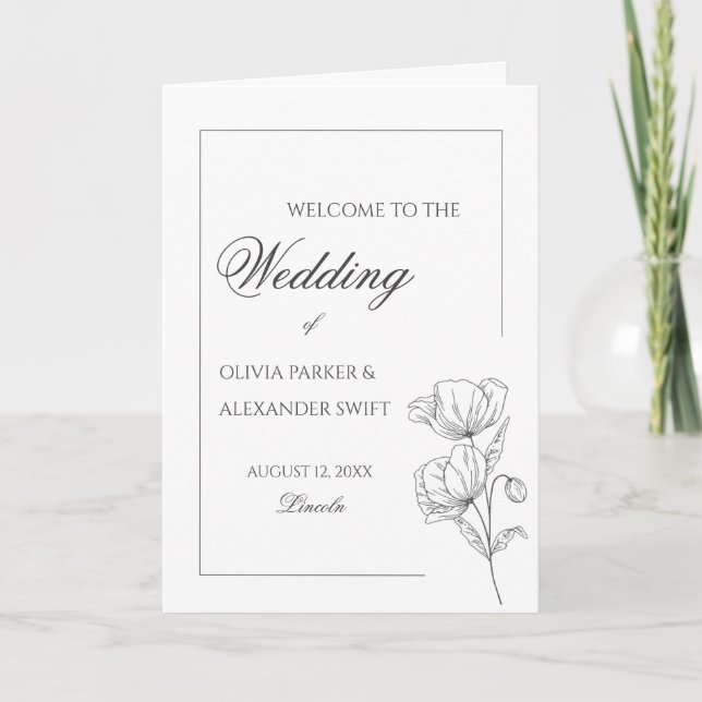 Poppy flower elegant chic wedding programme  (Front)