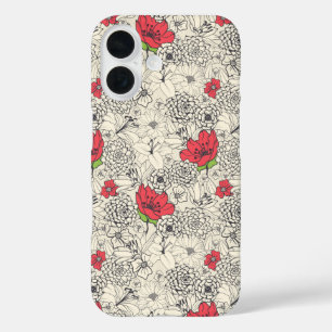 Poppy Flower Garden Pattern iPhone 16 Case