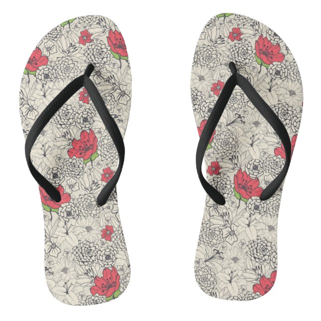 Poppy Flower Garden Pattern Flip Flops (Footbed)