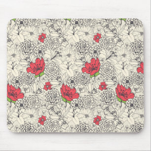 Poppy Flower Garden Pattern Mouse Mat