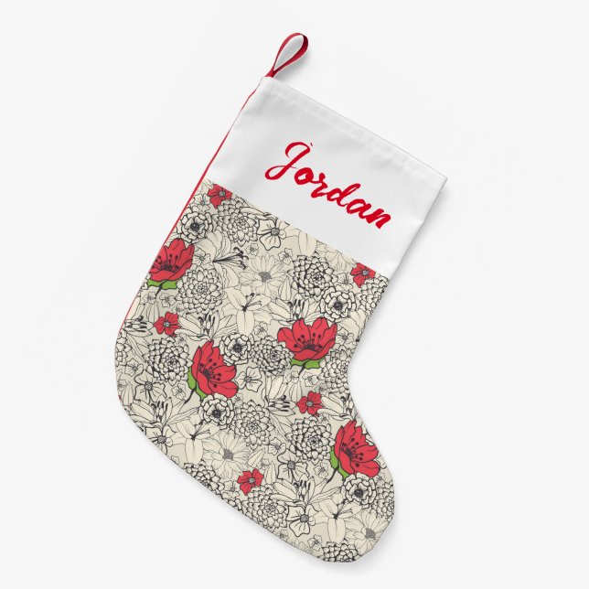 Poppy Flower Garden Pattern Small Christmas Stocking (Front (Hanging))