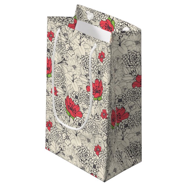 Poppy Flower Garden Pattern Small Gift Bag (Front Angled)