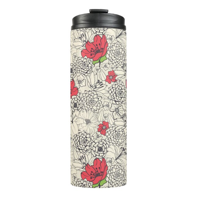 Poppy Flower Garden Pattern Thermal Tumbler (Front)
