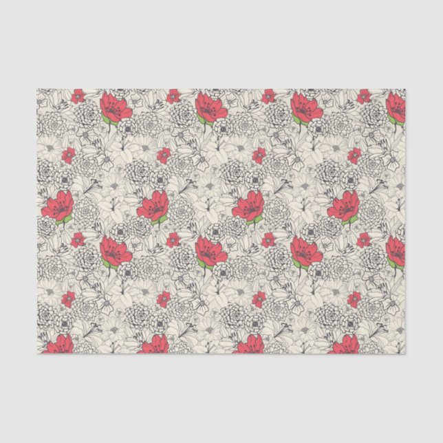 Poppy Flower Garden Pattern Tissue Paper (Front)