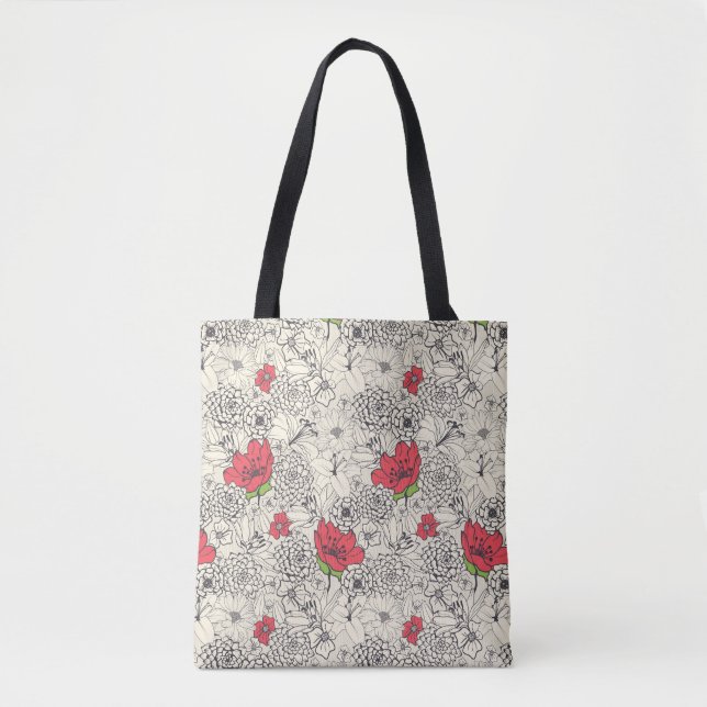Poppy Flower Garden Pattern Tote Bag (Front)