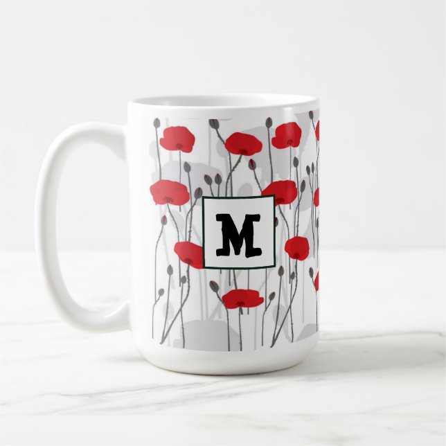 Poppy flower gift botanical pretty monogram coffee mug (Left)