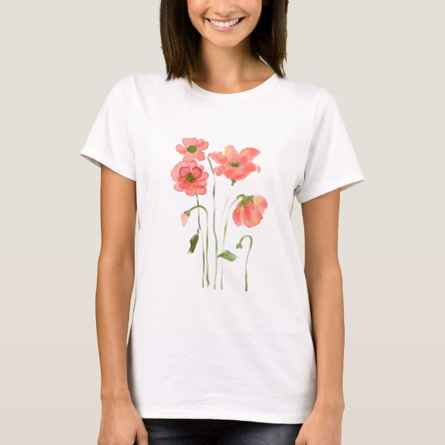 Poppy flower pattern T-shirt (Front)