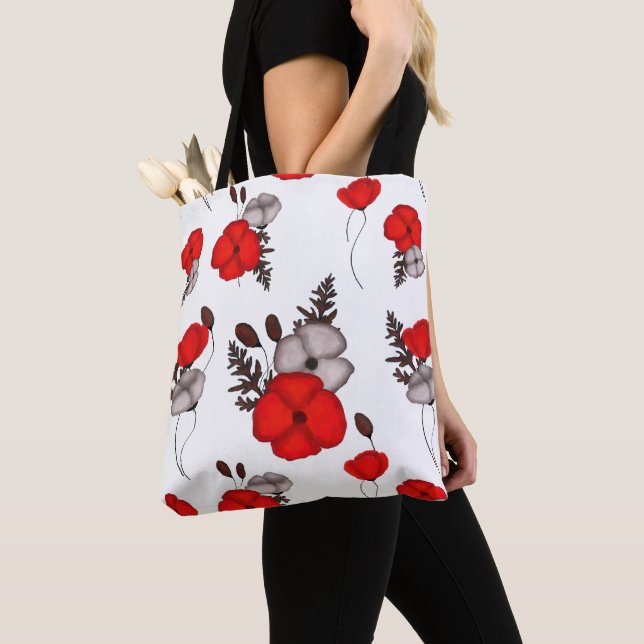 Poppy flower pattern tote bag (Close Up)
