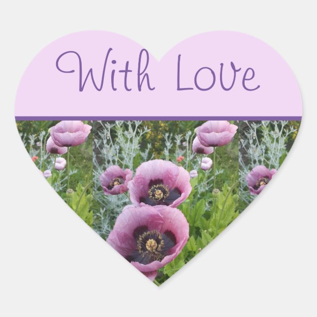 Poppy Flower Purple Pink floral With Love Sticker (Front)