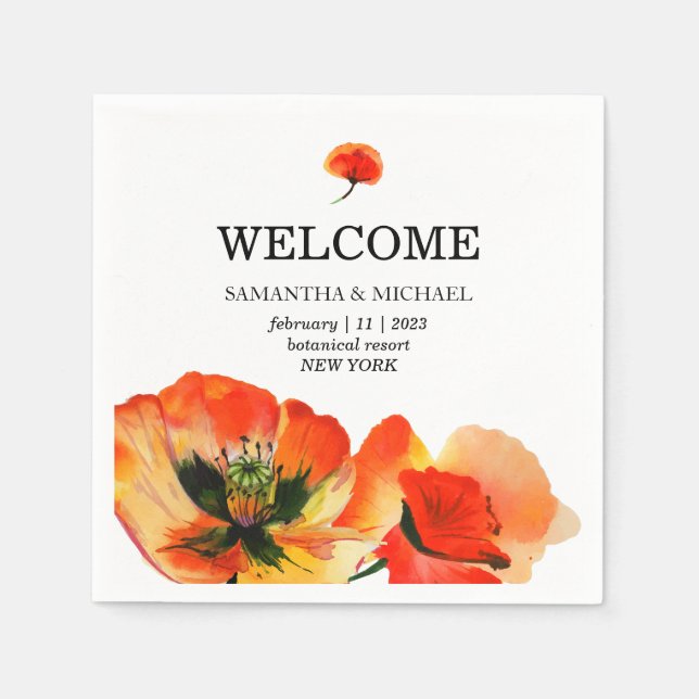 Poppy Flower Red Classic Wedding Napkin (Front)