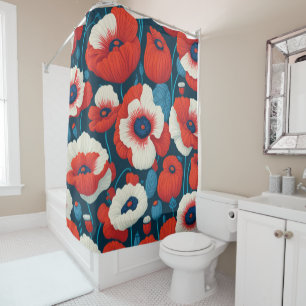 Poppy flower red shower curtain