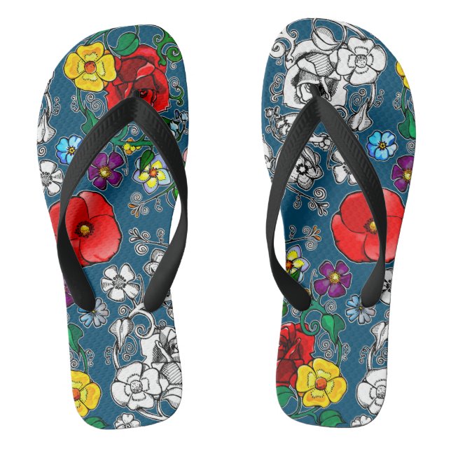 Poppy Flower Rug Slippers Flip Flops (Footbed)