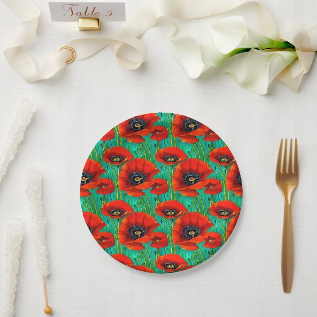 Poppy flower summer spring wildflower round picnic paper plate (Wedding)