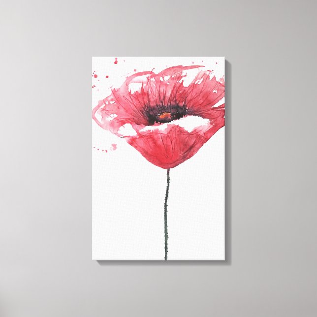 Poppy flower, watercolor canvas print (Front)