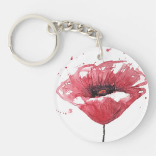 Poppy flower, watercolor key ring