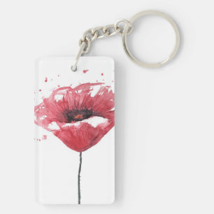 Poppy flower, watercolor key ring